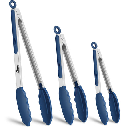 HOTEC Stainless Steel Kitchen Tongs with Silicon Tips, Set of 3-7", 9" &12"