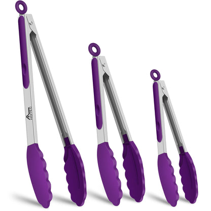 HOTEC Stainless Steel Kitchen Tongs with Silicon Tips, Set of 3-7", 9" &12"