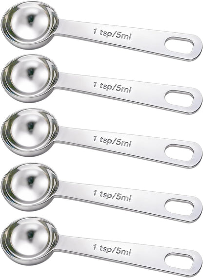 5PCS 1tsp(1/3tbsp, 5 ml) Measuring Spoon Teaspoons Stainless Steel Measure Spoons for Precise Cooking, Baking and Spices Measurement