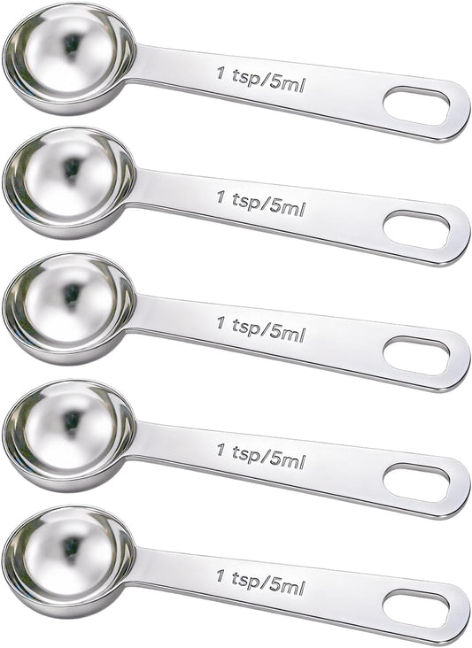 5PCS 1tsp(1/3tbsp, 5 ml) Measuring Spoon Teaspoons Stainless Steel Measure Spoons for Precise Cooking, Baking and Spices Measurement