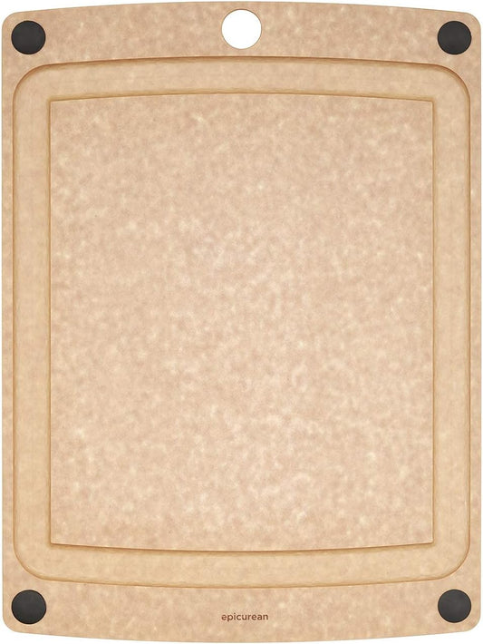 Epicurean All-In-One Cutting Board with Non-Slip Feet and Juice Groove, 11.5" × 9", Natural/Black