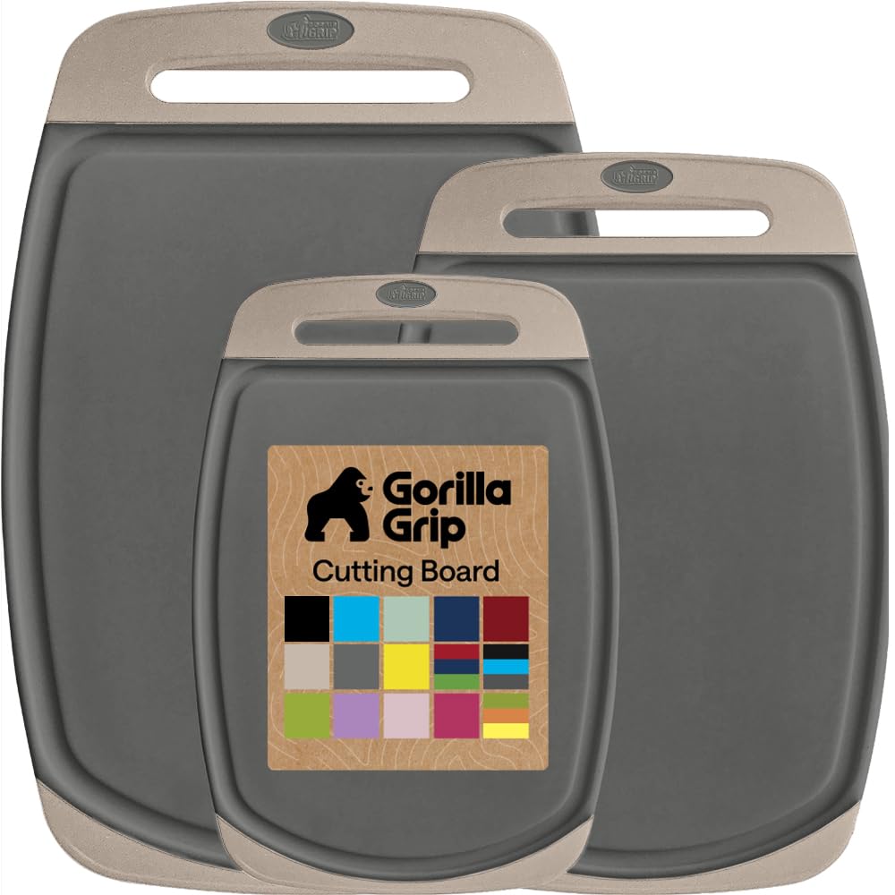 GORILLA GRIP Cutting Board Set of 3, Slip Resistant and Nonporous, Black