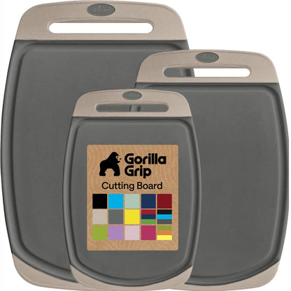 GORILLA GRIP Cutting Board Set of 3, Slip Resistant and Nonporous, Black
