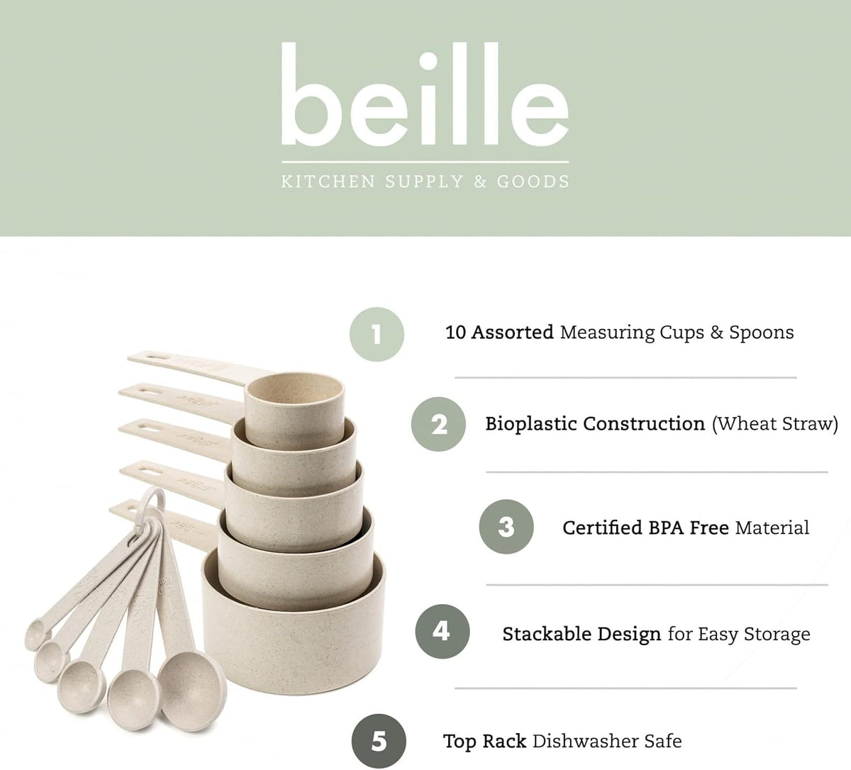Beille Cream Wheat Straw 10PC Measuring Cups Spoons Set