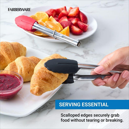 Farberware Mini Kitchen Tongs Set of 2 7 Inch Red Black