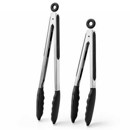 Doosu Kitchen Tongs with Silicone Tips for Cooking Serving (9in, Navy Blue)