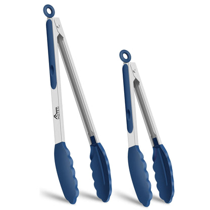 HOTEC Stainless Steel Kitchen Tongs with Silicon Tips, Set of 3-7", 9" &12"