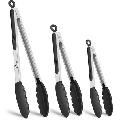HOTEC Stainless Steel Kitchen Tongs with Silicon Tips, Set of 3-7", 9" &12"