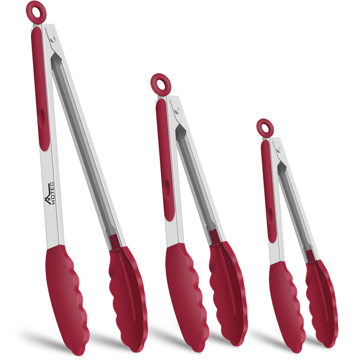 HOTEC Stainless Steel Kitchen Tongs with Silicon Tips, Set of 3-7", 9" &12"
