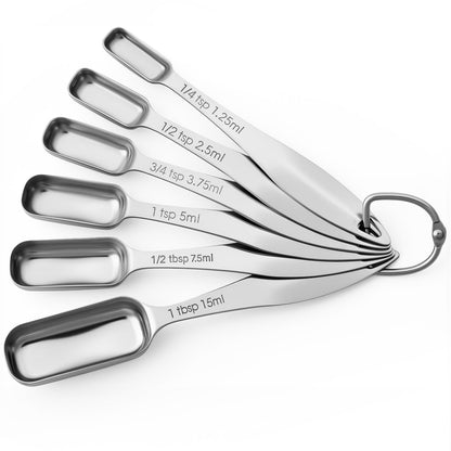 FANGSUN Stainless Steel Measuring Spoons Set of 6, Narrow Design
