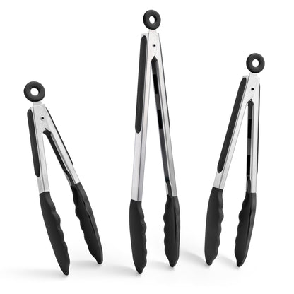 Doosu Kitchen Tongs with Silicone Tips for Cooking Serving (9in, Navy Blue)