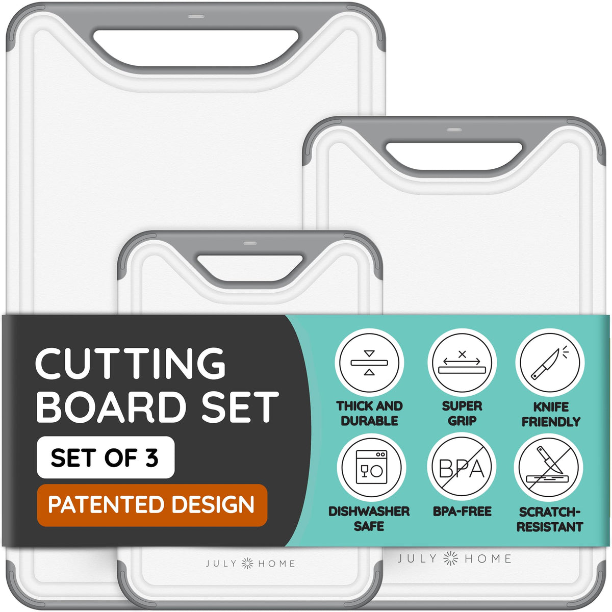 Flexible Plastic Cutting Board Set of 3 - Non-Slip, BPA-Free, Color-Coded Chopping Mats for Meat, Veggies & Fruit, 15" x 12", Hand Wash
