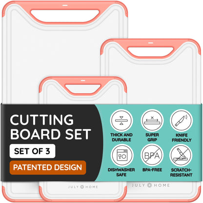 Flexible Plastic Cutting Board Set of 3 - Non-Slip, BPA-Free, Color-Coded Chopping Mats for Meat, Veggies & Fruit, 15" x 12", Hand Wash