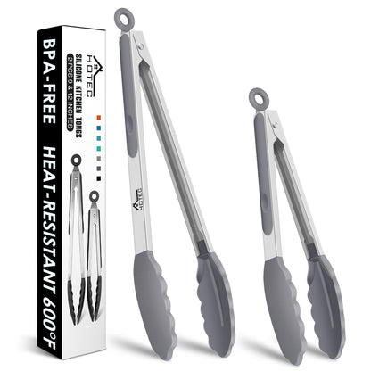 HOTEC Stainless Steel Kitchen Tongs with Silicon Tips, Set of 3-7", 9" &12"