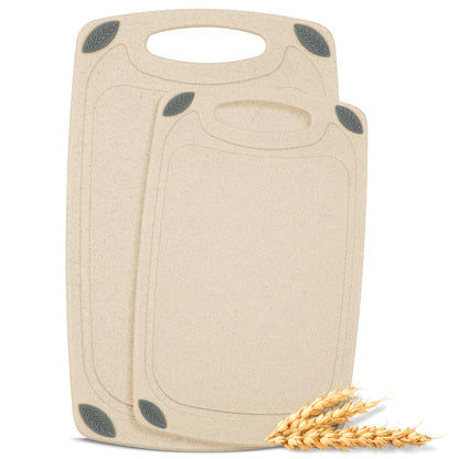 AXIOM CREATIONS 2-Piece Reversible Cutting Board Set Made with Natural Wheat Straw Fiber, Eco-Conscious Food Safe Kitchen Essentials, Gluten Free & BPA Free Chopping Boards for Kitchen