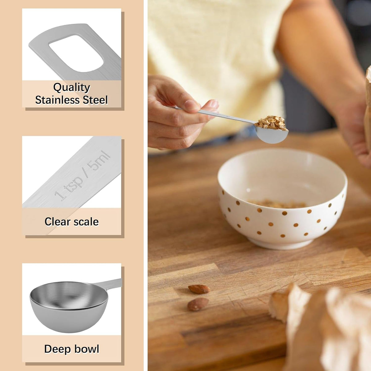 5PCS 1tsp(1/3tbsp, 5ml) Measuring Spoon, Stainless Steel Teaspoon