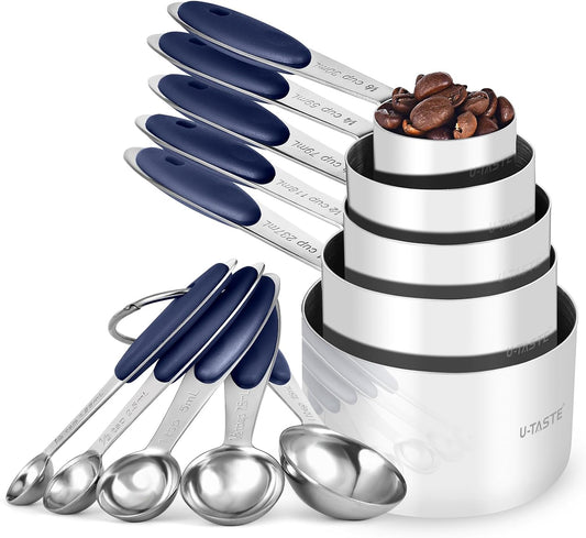U-Taste Measuring Cups Spoons Set, 18/8 Stainless Steel, 10Pc/Midnight Blue