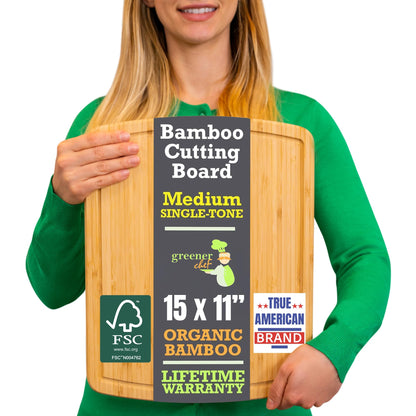 GREENER CHEF 12 Inch Small Bamboo Cutting Board with Lifetime Replacements - Small Wooden Chopping Board for Kitchen, Meat, Vegetables, Cheese, Bread, Charcuterie, and Everyday Food Prep
