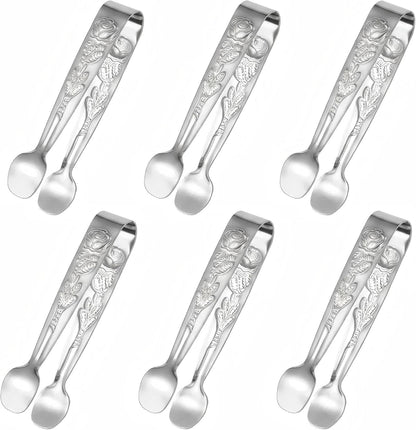 6PCS Mini Serving Tongs, 4.33-Inch 304 Stainless Steel Sugar Tongs