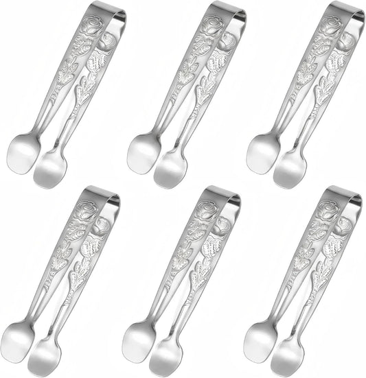 6PCS Mini Serving Tongs, 4.33-Inch 304 Stainless Steel Sugar Tongs