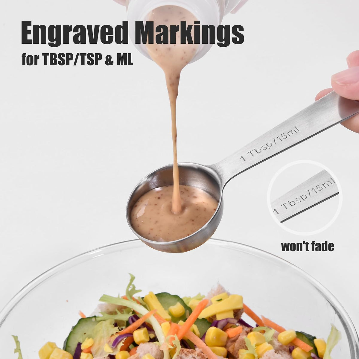 Doosu 18/8 Stainless Steel Measuring Spoons with Engraved Metric (Set of 5)