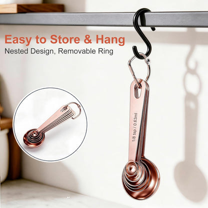 Bopei 7-Piece Measuring Spoons Set, 18/8 Stainless Steel, Rose Gold