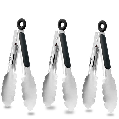 Anaeat Premium Kitchen Locking Tong Set of 3 - Heavy Duty Stainless Steel Food Tongs with Long Handle & Non-Slip Silicone Grip for Cooking, Baking, Grilling - Heat Resistant up to 480°F