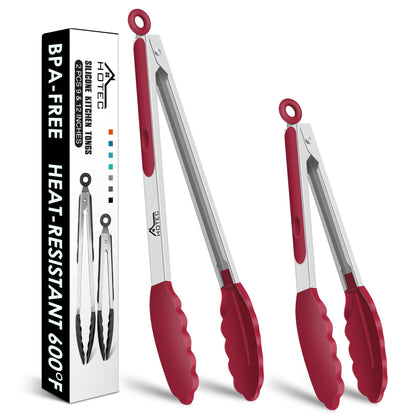 HOTEC Stainless Steel Kitchen Tongs with Silicon Tips, Set of 3-7", 9" &12"