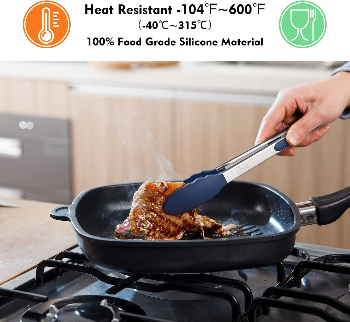 HOTEC Stainless Steel Kitchen Tongs with Silicon Tips, Set of 3-7", 9" &12"