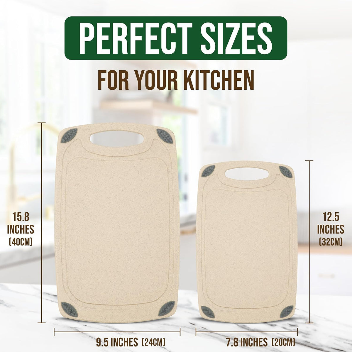 AXIOM CREATIONS 2-Piece Reversible Cutting Board Set Made with Natural Wheat Straw Fiber, Eco-Conscious Food Safe Kitchen Essentials, Gluten Free & BPA Free Chopping Boards for Kitchen