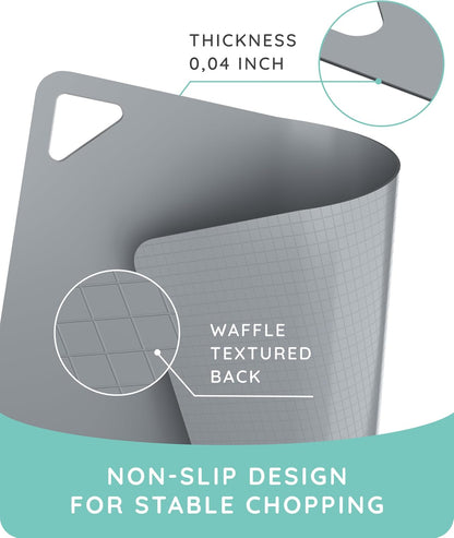 Flexible Plastic Cutting Board Set of 3 - Non-Slip, BPA-Free, Color-Coded Chopping Mats for Meat, Veggies & Fruit, 15" x 12", Hand Wash