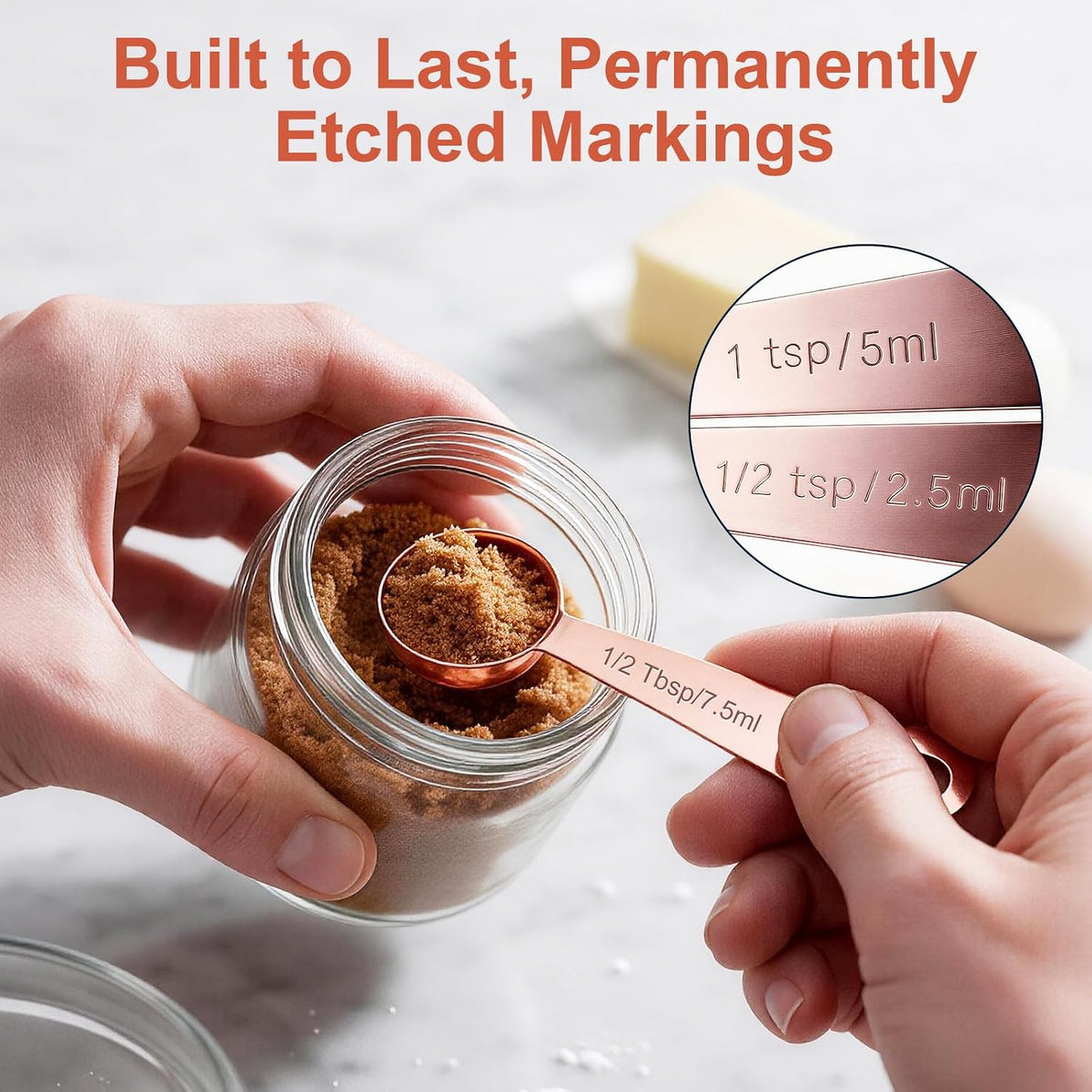 Bopei 7-Piece Measuring Spoons Set, 18/8 Stainless Steel, Rose Gold