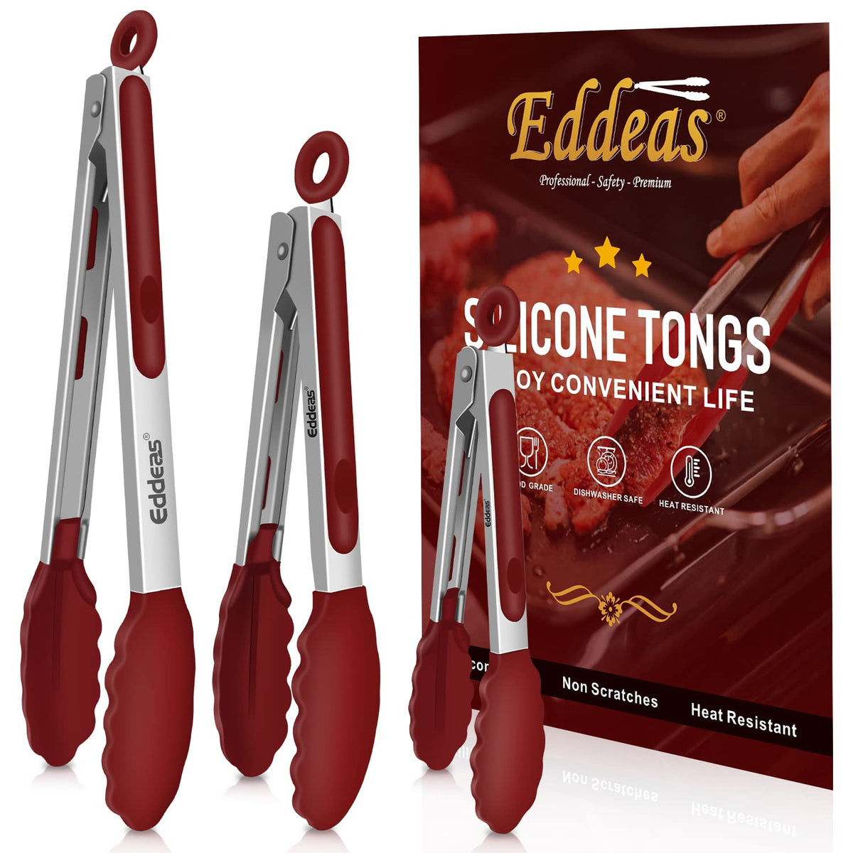 2 PCS 12 Inch Tongs for Cooking Heavy Duty All Metal Kitchen Tongs