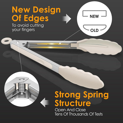 HOTEC Stainless Steel Kitchen Tongs with Silicone Tips, Set of 3-7",9" &12"