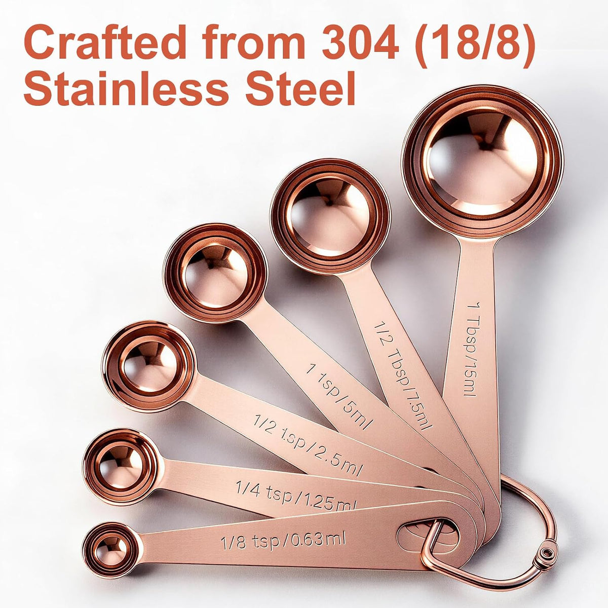 Bopei 7-Piece Measuring Spoons Set, 18/8 Stainless Steel, Rose Gold