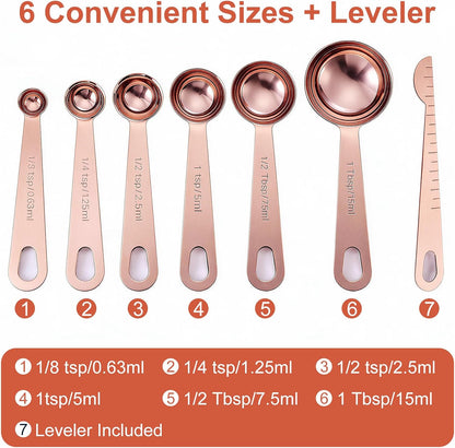 Bopei 7-Piece Measuring Spoons Set, 18/8 Stainless Steel, Rose Gold