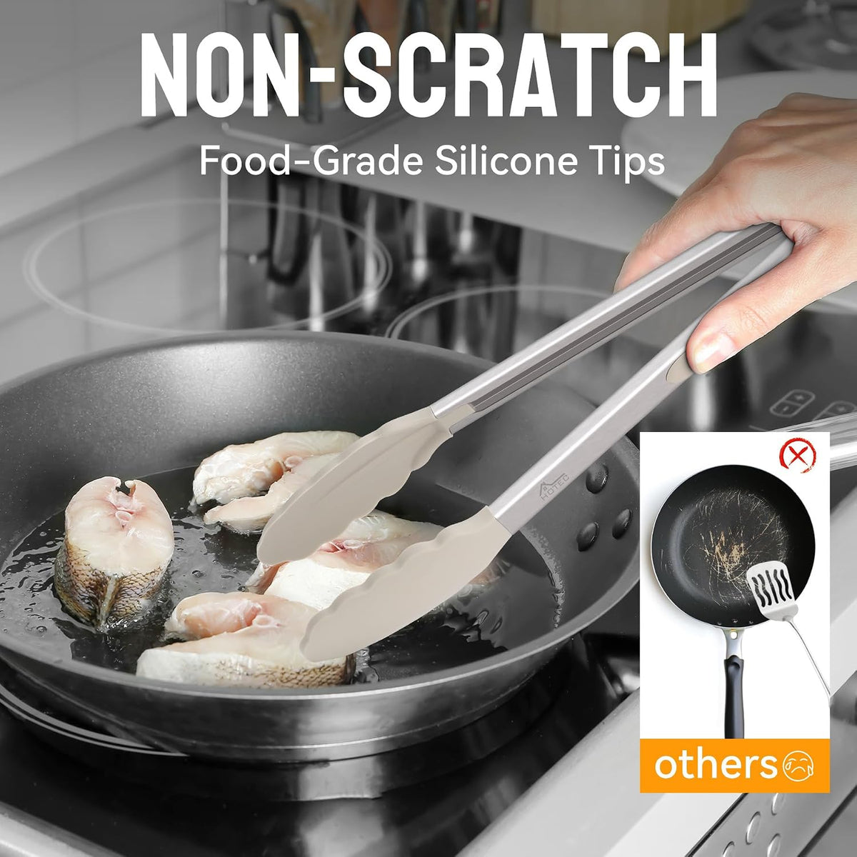 HOTEC Stainless Steel Kitchen Tongs with Silicone Tips, Set of 3-7",9" &12"