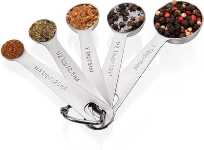 Doosu 18/8 Stainless Steel Measuring Spoons with Engraved Metric (Set of 5)
