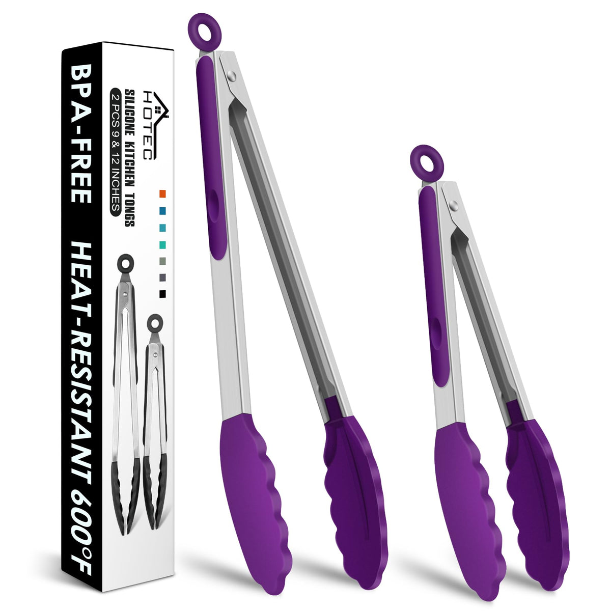 HOTEC Stainless Steel Kitchen Tongs with Silicon Tips, Set of 3-7", 9" &12"