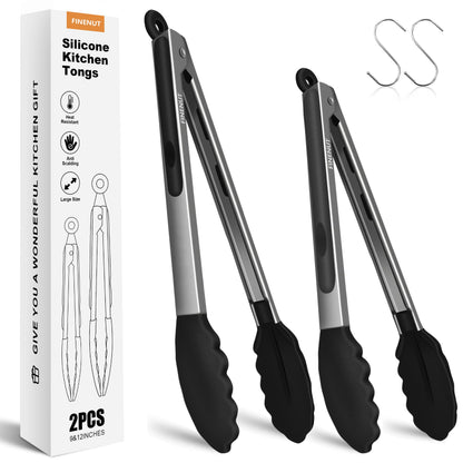 9" & 12" Silicone Cooking Tongs, Stainless Steel