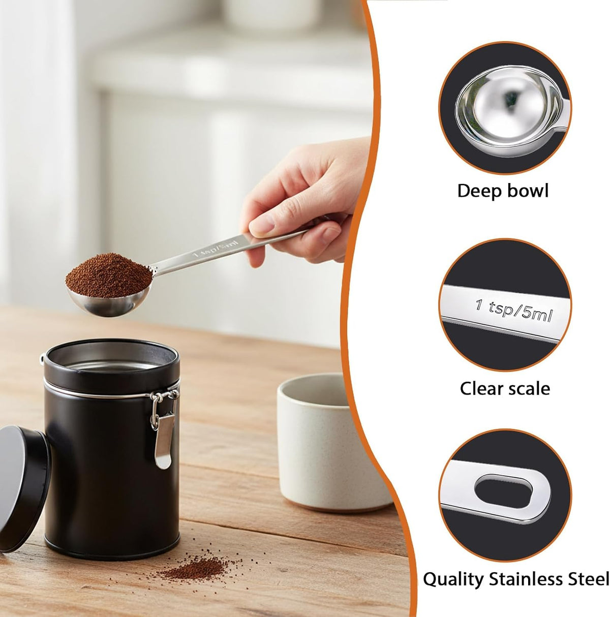 5PCS 1tsp(1/3tbsp, 5 ml) Measuring Spoon Teaspoons Stainless Steel Measure Spoons for Precise Cooking, Baking and Spices Measurement