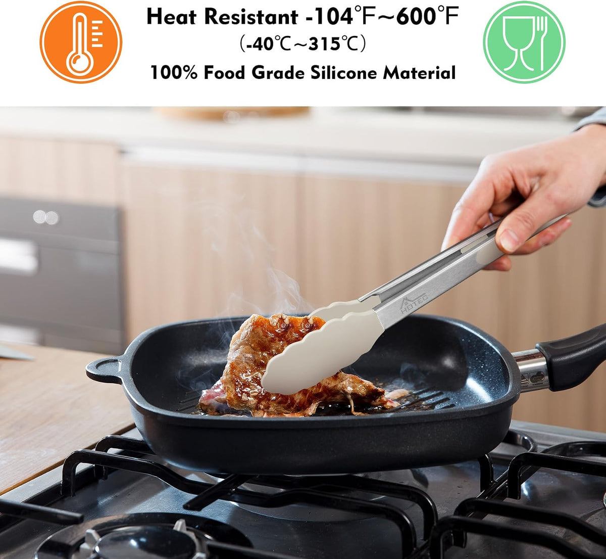 HOTEC Stainless Steel Kitchen Tongs with Silicone Tips, Set of 3-7",9" &12"
