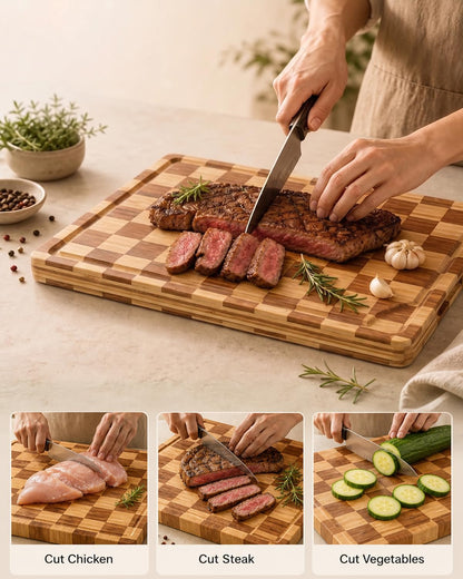 Cutting Board Set of 3 with Holder Checkered Cutting Boards for Kitchen