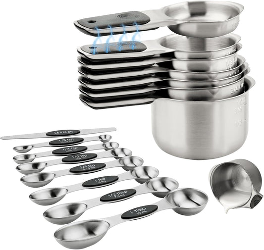 Magnetic Stainless Steel Measuring Cups & Spoons Set of 15