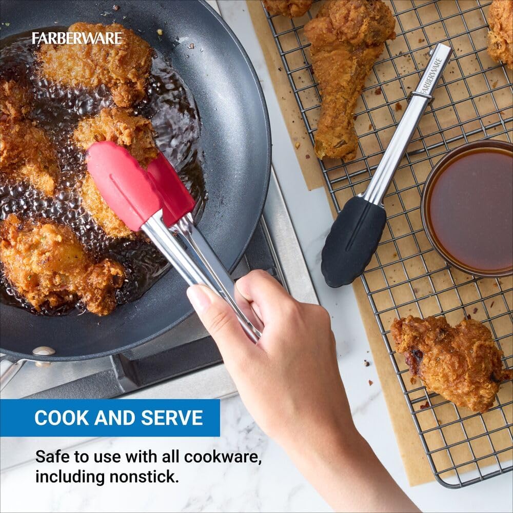 Farberware Mini Kitchen Tongs Set of 2 7 Inch Red Black