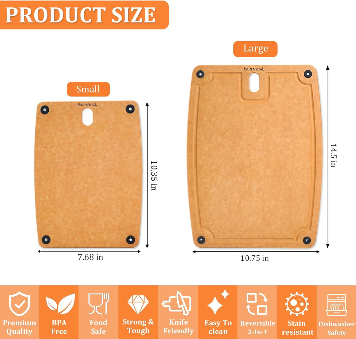 Cutting Boards for Kitchen Dishwasher Safe Eco-Friendly Composite Cutting Board Set of 2, Reversible Chopping Board with Handles & Juice Grooves, Small & Large Cutting Board for Countertop