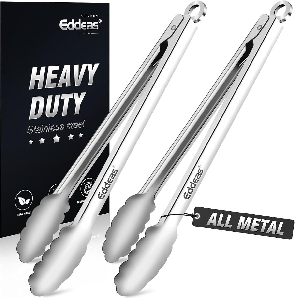 2 PCS 12 Inch Tongs for Cooking Heavy Duty All Metal Kitchen Tongs