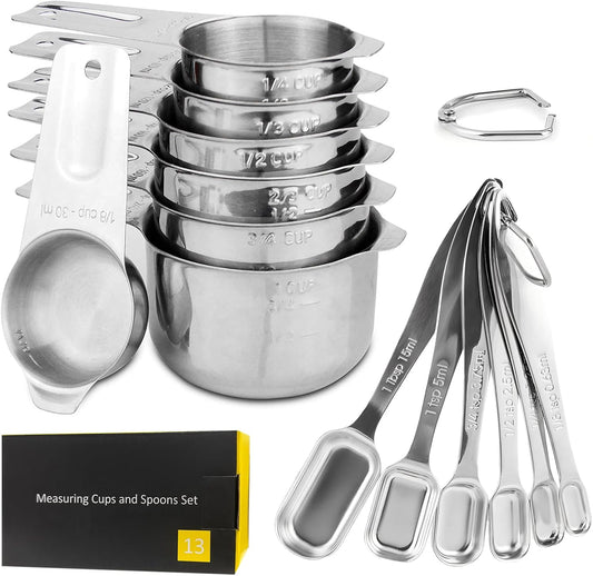 13 Piece Stainless Steel Measuring Cups and Spoons Set - for Cooking Baking