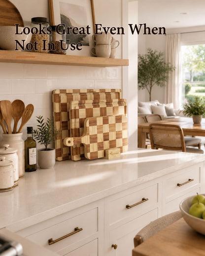 Cutting Board Set of 3 with Holder Checkered Cutting Boards for Kitchen