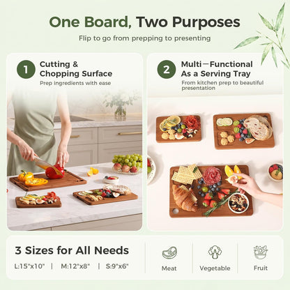 Bamboo Cutting Board 3-Piece,Wood Cutting Board Set for Kitchen